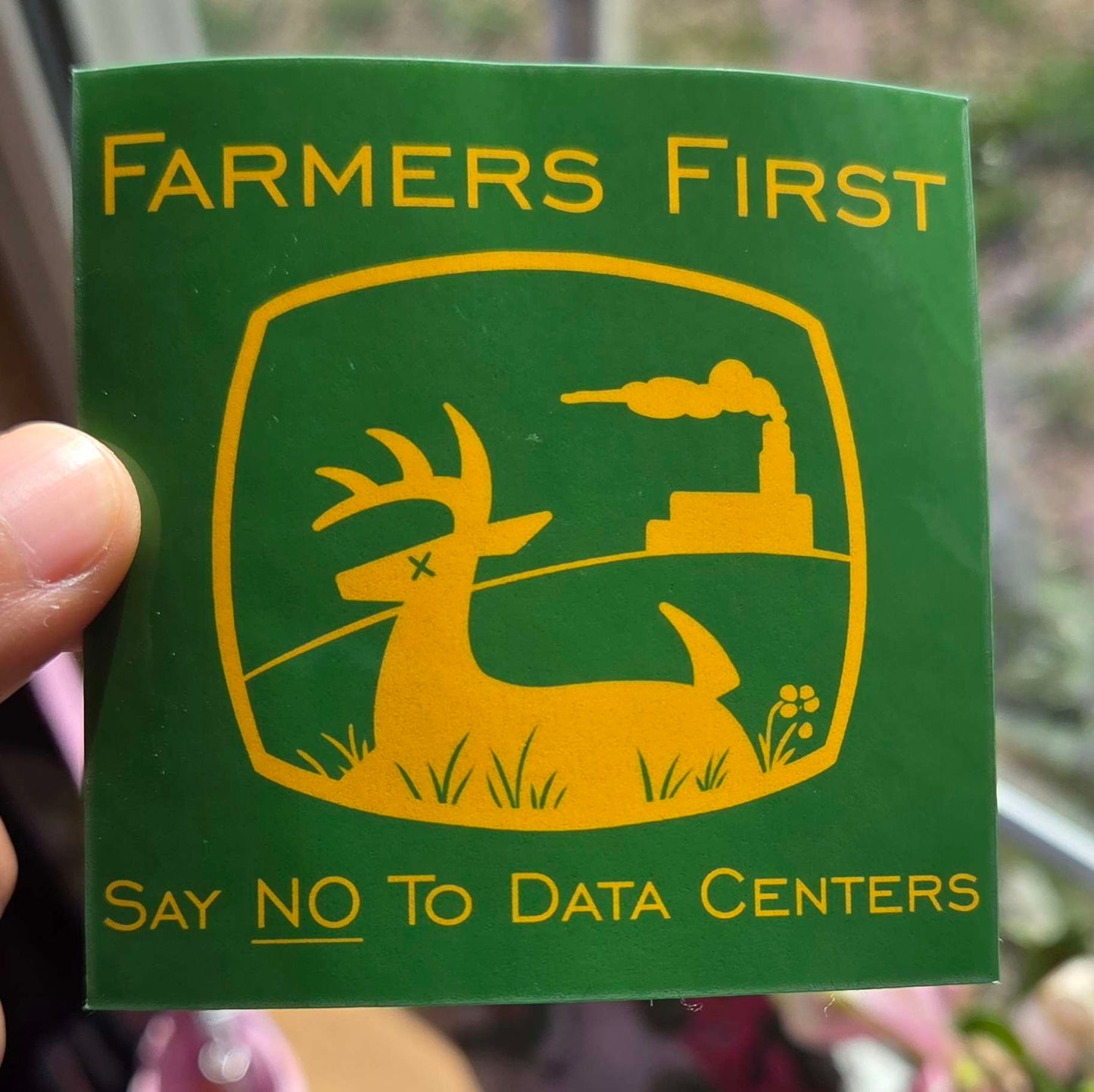 Farmers First - Say No To Data Centers (Deer Yellow Green)
